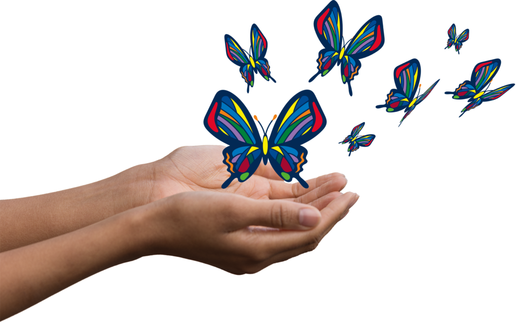 hand releasing butterflies