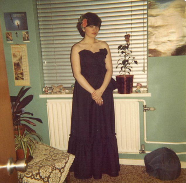 student in 1980s ballgown