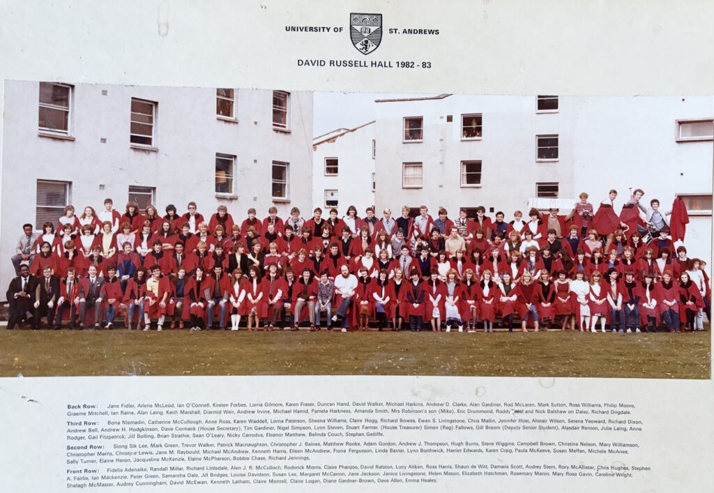 A group photograph of university students taken in 1982