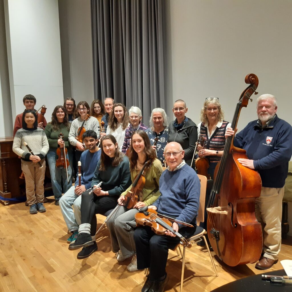 Musicians in an ensemble with their instruments