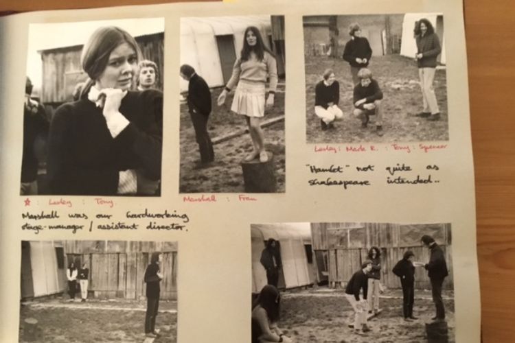 A page from a 1970s scrapbook featuring black and white photographs