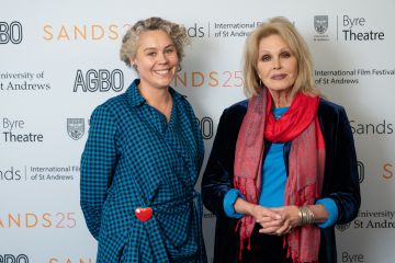 Ania Trzebiatowska with Dame Joanna Lumley pictured in front of Sands 2025 branding